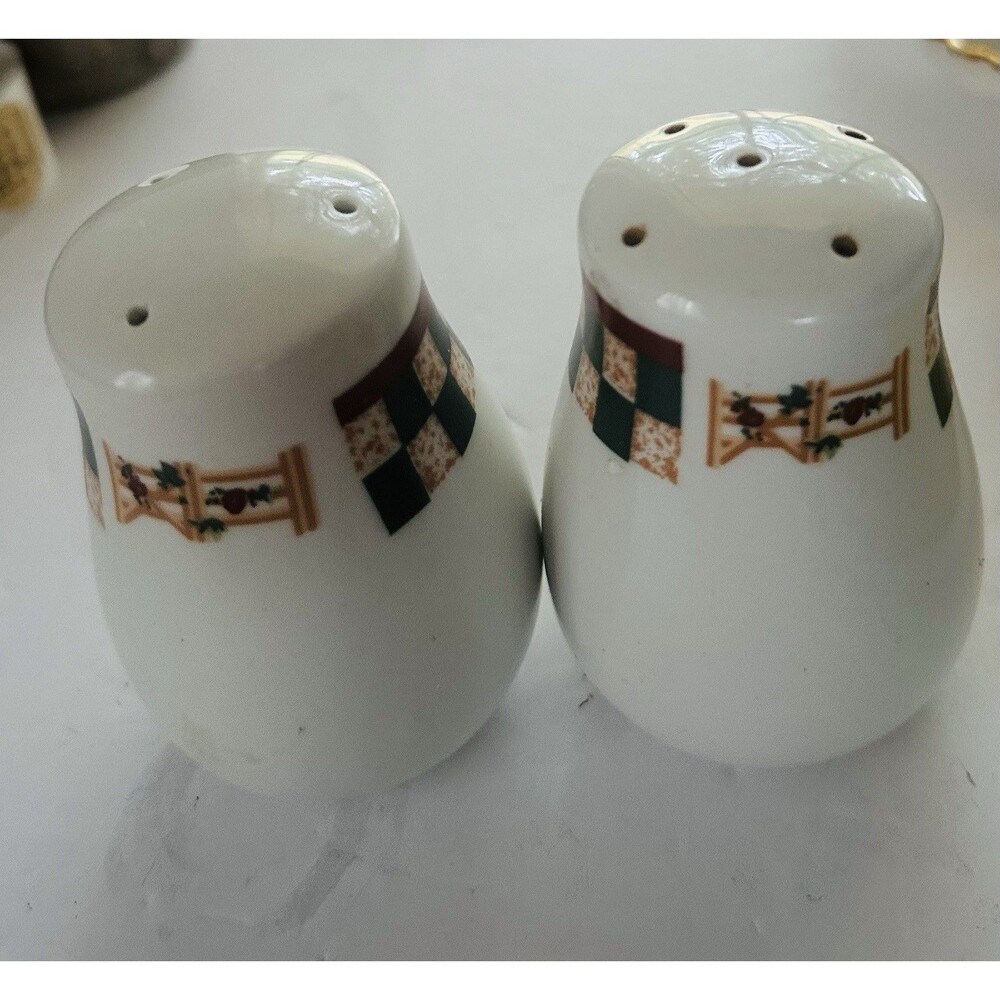 Vintage Farmhouse Salt Pepper Shakers Checkerboard Country Kitchen Ceramic